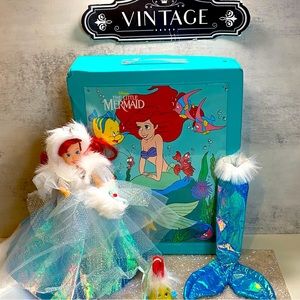 VTG 1990s Tyco Little Mermaid Doll Case, Disney Christmas Ed. Doll w/Flounder +